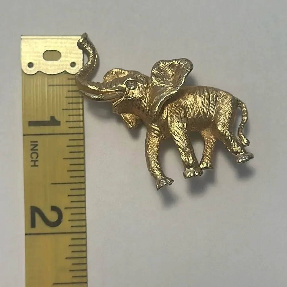 Vintage Napier Good Luck Elephant Brooch Pin Gold Tone Rhinestone